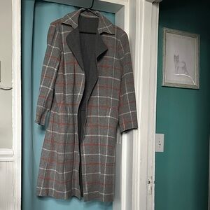 Rag & Bone Grey and Orange Reversible Plaid Trench Coat